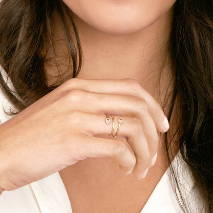 0.10CTW Natural Diamond 14K Gold Snake Head Bypass Cocktail Ring