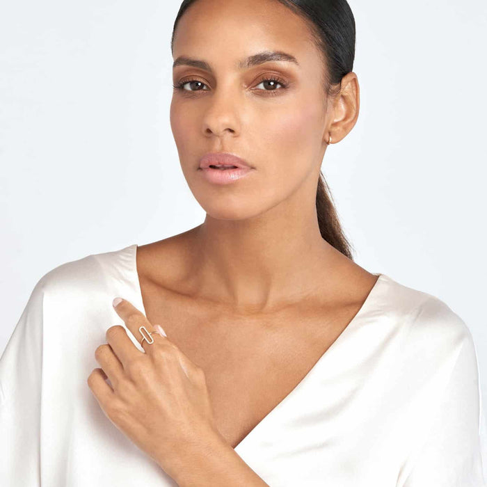 0.20CTW Natural Diamond 14K Gold Paperclip Frame Cocktail Ring - WJD Exclusives