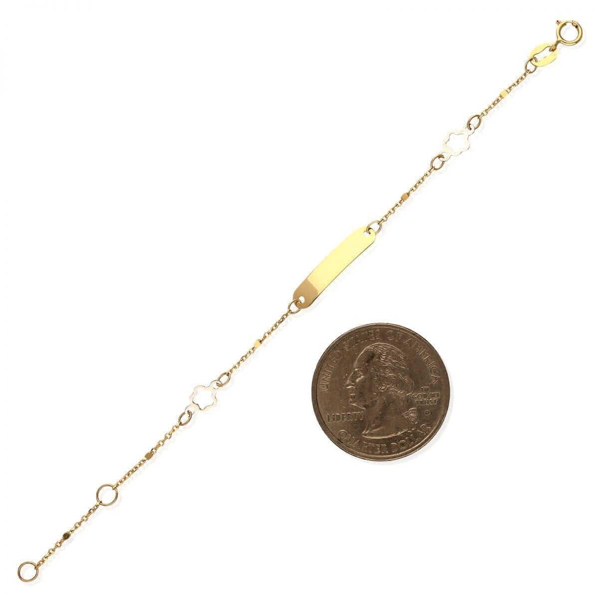 Kids 14K Gold Flower Cable Baby ID Bracelet (Solid Links) 4.5"-5.25" Adjustable