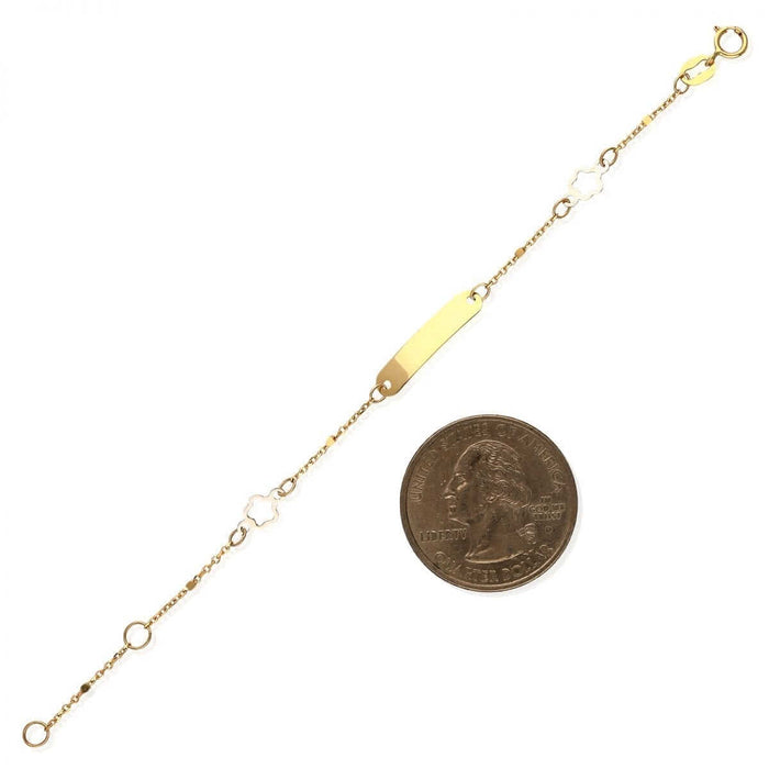 Kids 14K Gold Flower Cable Baby ID Bracelet (Solid Links) 4.5"-5.25" Adjustable