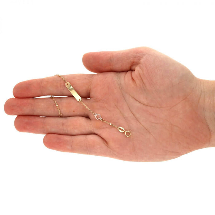 Kids 14K Gold Flower Cable Baby ID Bracelet (Solid Links) 4.5"-5.25" Adjustable