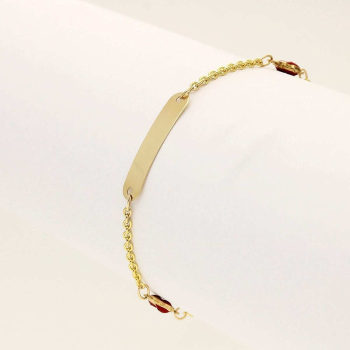 Kids 14K Gold Ladybug Cable Baby ID Bracelet (Solid Links) 4.75"-5.25" Adjustable