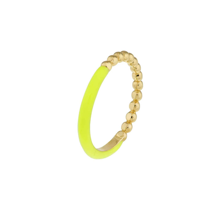 14K Gold Beaded Neon Yellow Enamel Cocktail Ring - WJD Exclusives