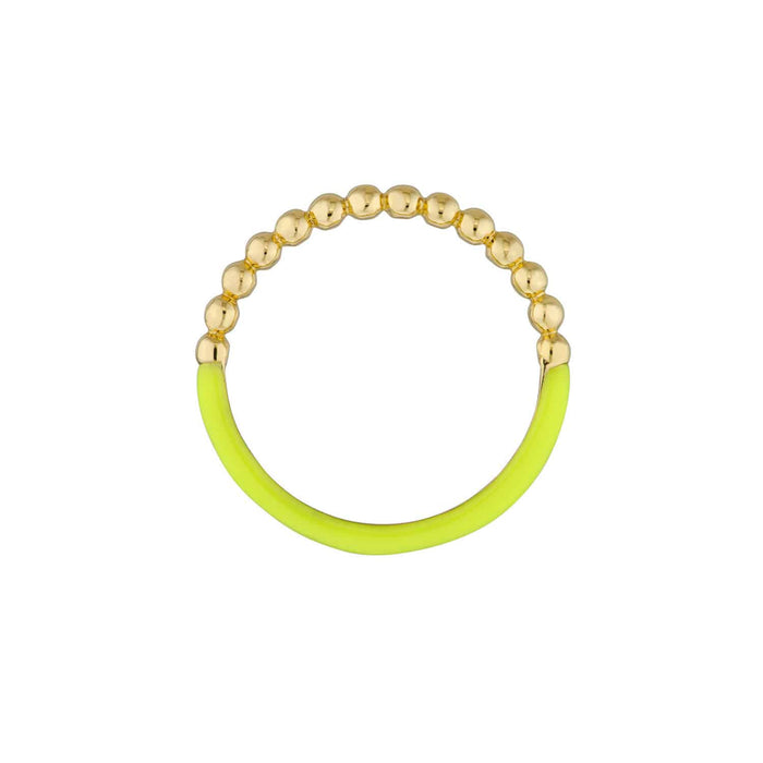 14K Gold Beaded Neon Yellow Enamel Cocktail Ring - WJD Exclusives
