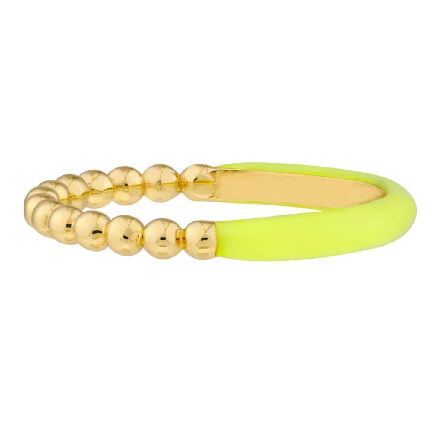 14K Gold Beaded Neon Yellow Enamel Cocktail Ring