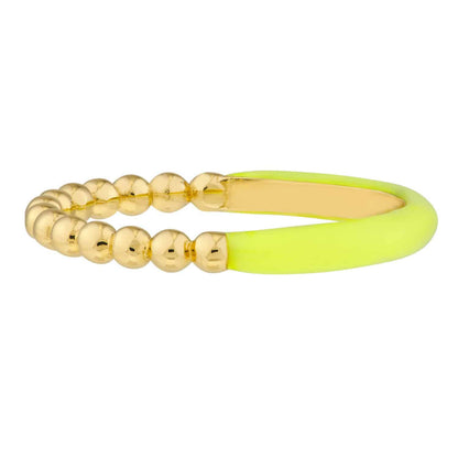 14K Gold Beaded Neon Yellow Enamel Cocktail Ring