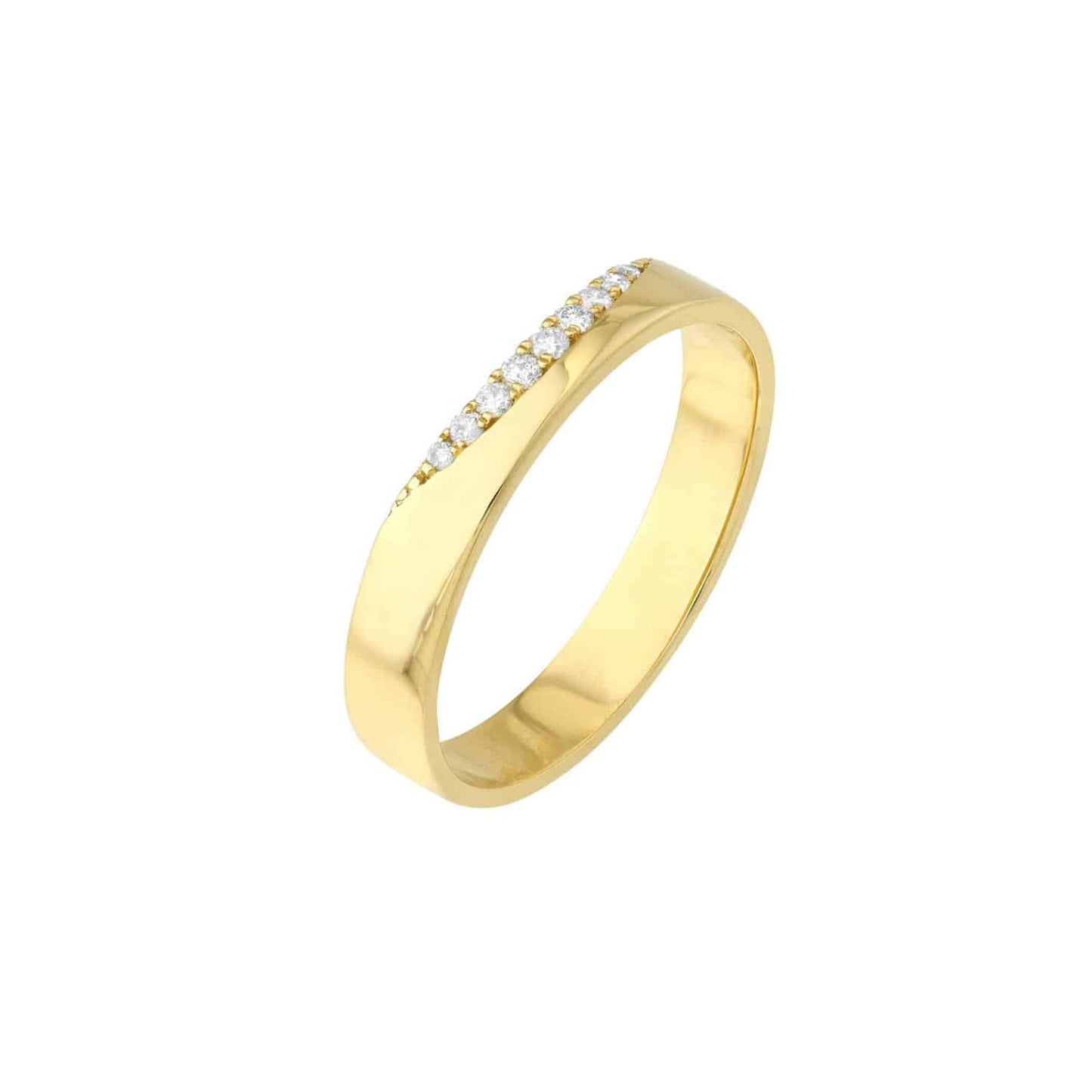 0.06CTW Real Diamond 14K Real Gold Yellow Curved Side Band Ring