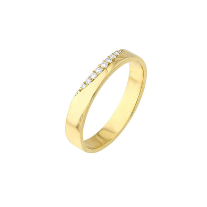 0.06CTW Real Diamond 14K Real Gold Yellow Curved Side Band Ring