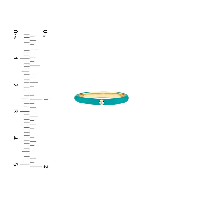0.02CT Natural Diamond 14K Yellow Gold Teal Enamel Band Ring - WJD Exclusives