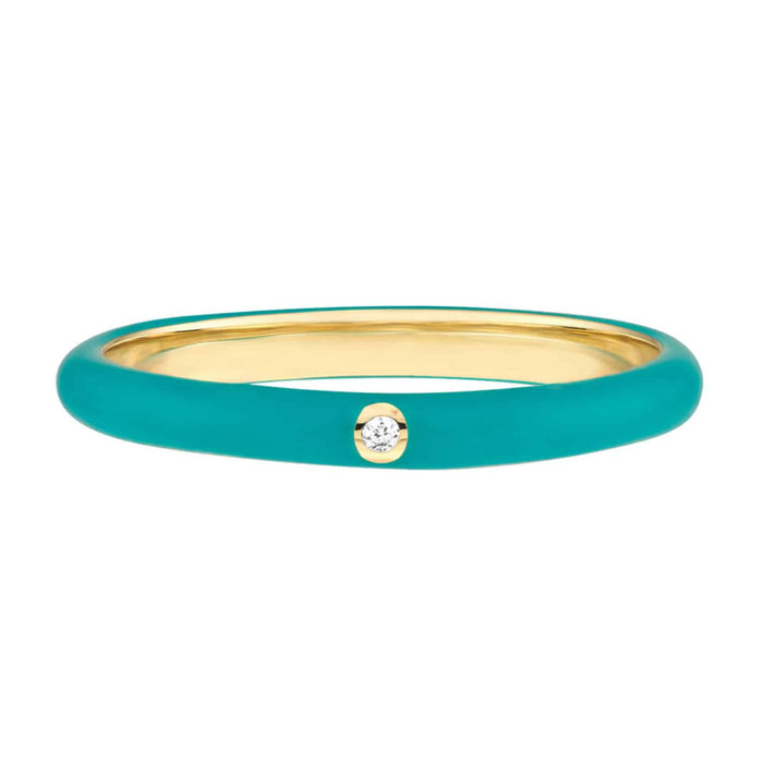 0.02CT Natural Diamond 14K Yellow Gold Teal Enamel Band Ring - WJD Exclusives