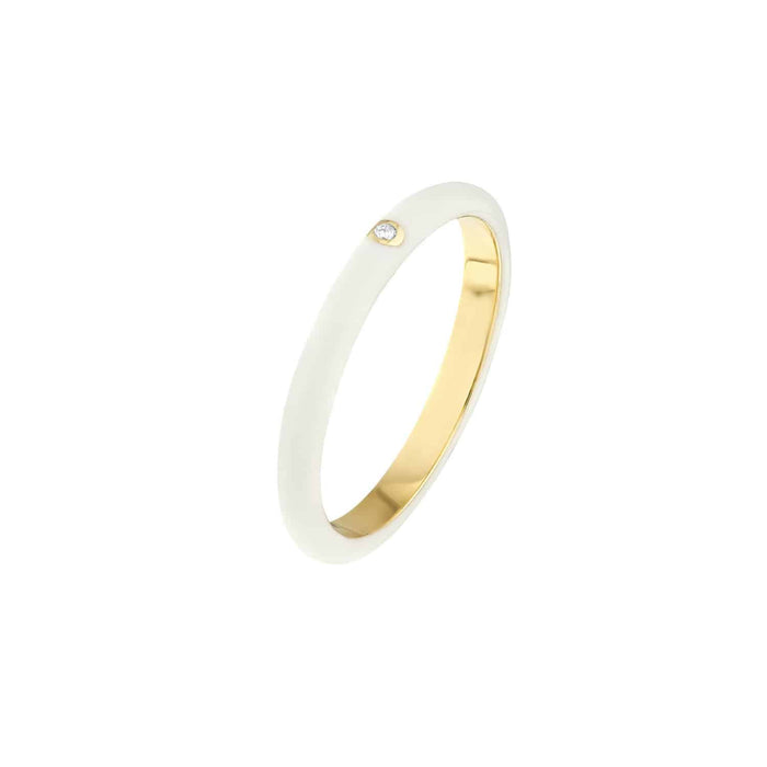 0.02CT Natural Diamond 14K Yellow Gold White Enamel Band Ring - WJD Exclusives