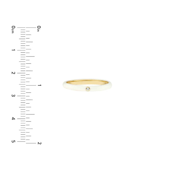 0.02CT Natural Diamond 14K Yellow Gold White Enamel Band Ring - WJD Exclusives