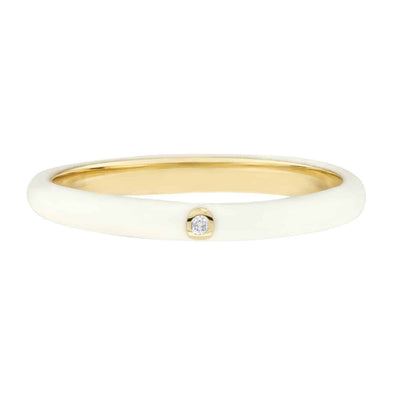 0.02CT Natural Diamond 14K Yellow Gold White Enamel Band Ring - WJD Exclusives