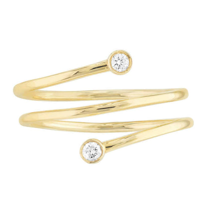 0.07CTW Real Diamond 14K Real Gold Wrap Around Bypass Cocktail Ring