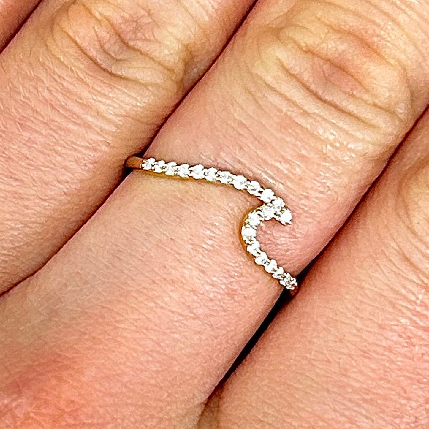 0.16CTW Real Diamond 14K Real Gold Wave Cocktail Ring