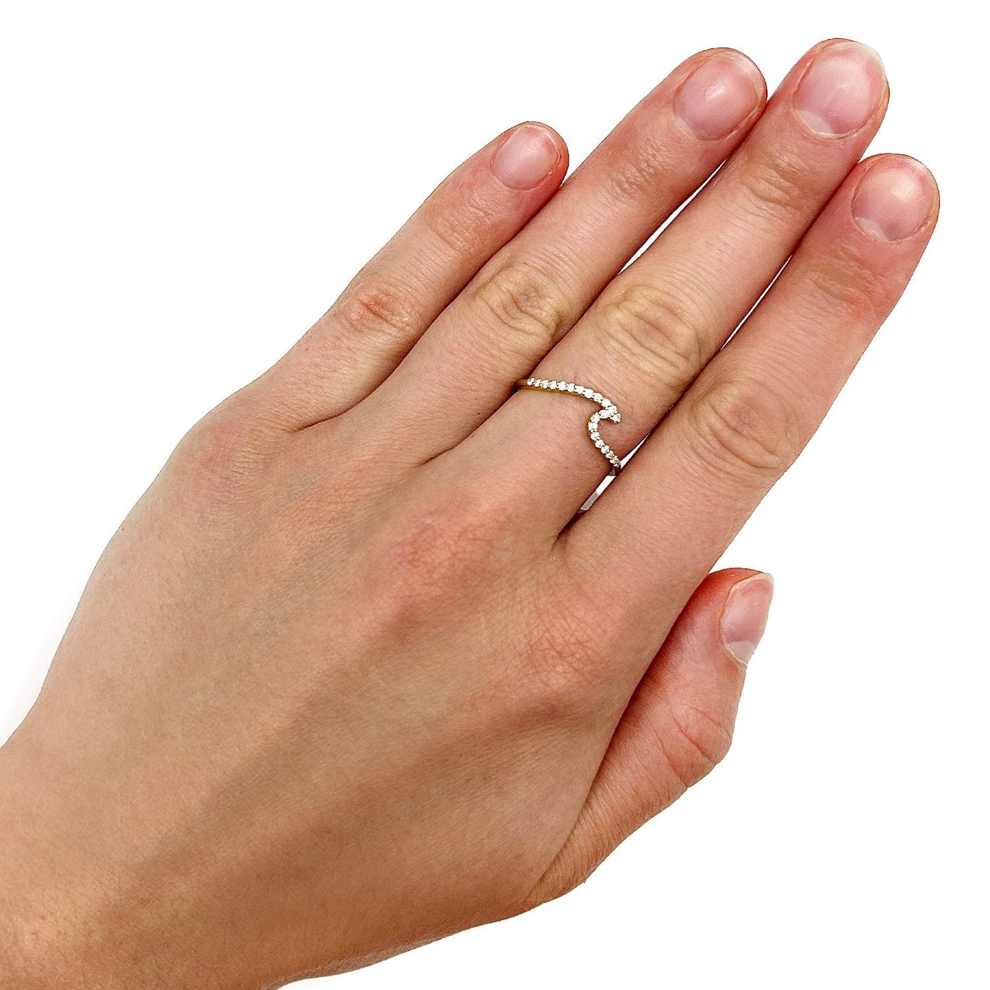 0.16CTW Real Diamond 14K Real Gold Wave Cocktail Ring