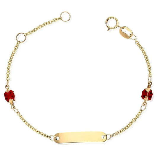 Kid's 14K Real Gold Ladybug Cable Baby ID Bracelet 4.75"-5.25" Adjustable