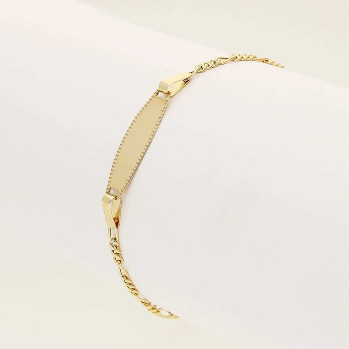 Kids 14K Yellow Gold 2mm Figaro Baby ID Bracelet (Solid Links) 4.75"-5.5" Adjustable