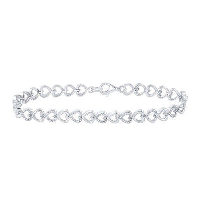0.05CTW Natural Diamond Sterling Silver Hearts Alternating Links Bracelet (Solid Links) 7" - WJD Exclusives