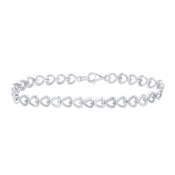 0.05CTW Natural Diamond Sterling Silver Hearts Alternating Links Bracelet (Solid Links) 7" - WJD Exclusives