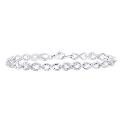 0.10CTW Natural Diamond Sterling Silver Alternating Links Infinity Bracelet (Solid Links) 7" - WJD Exclusives