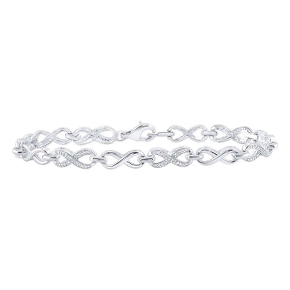 0.10CTW Real Diamond Sterling Silver Alternating Links Infinity Bracelet 7"