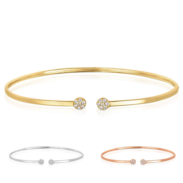 0.14CTW Natural Diamond 2mm 14K Yellow White Rose Gold Cuff Bangle Bracelet (Hollow) - WJD Exclusives