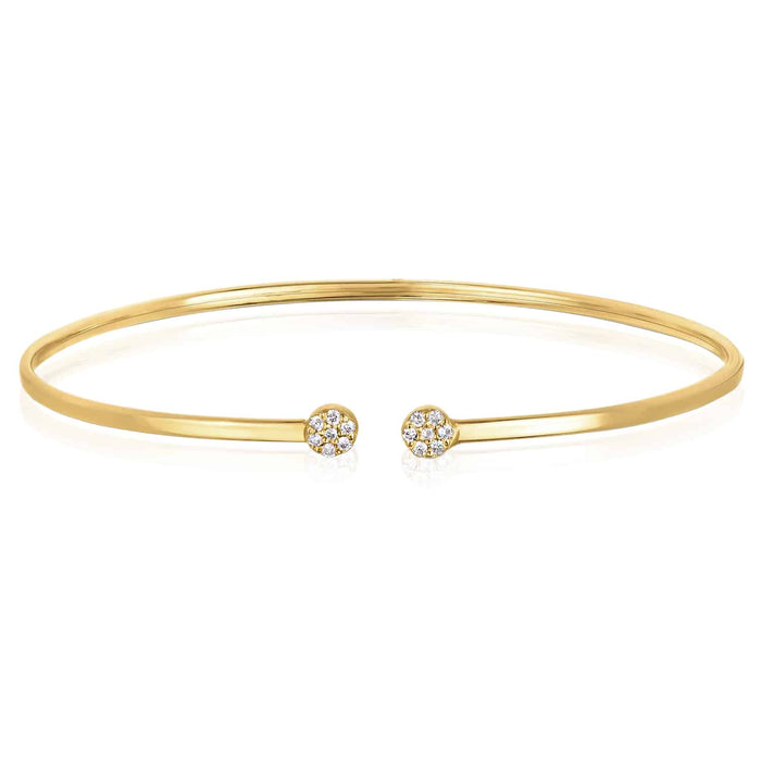0.14CTW Natural Diamond 2mm 14K Yellow White Rose Gold Cuff Bangle Bracelet (Hollow) - WJD Exclusives