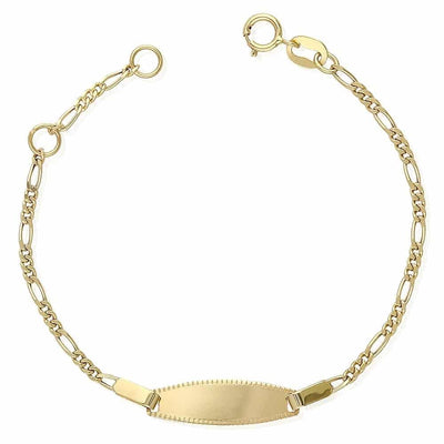 Kids 14K Yellow Gold 2mm Figaro Baby ID Bracelet (Solid Links) 4.75"-5.5" Adjustable