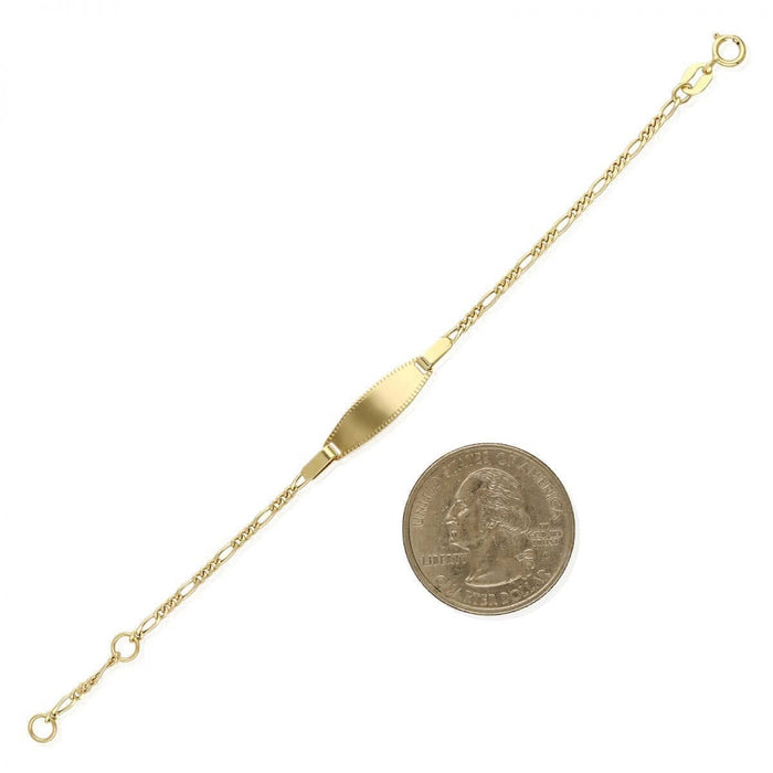 Kids 14K Yellow Gold 2mm Figaro Baby ID Bracelet (Solid Links) 4.75"-5.5" Adjustable