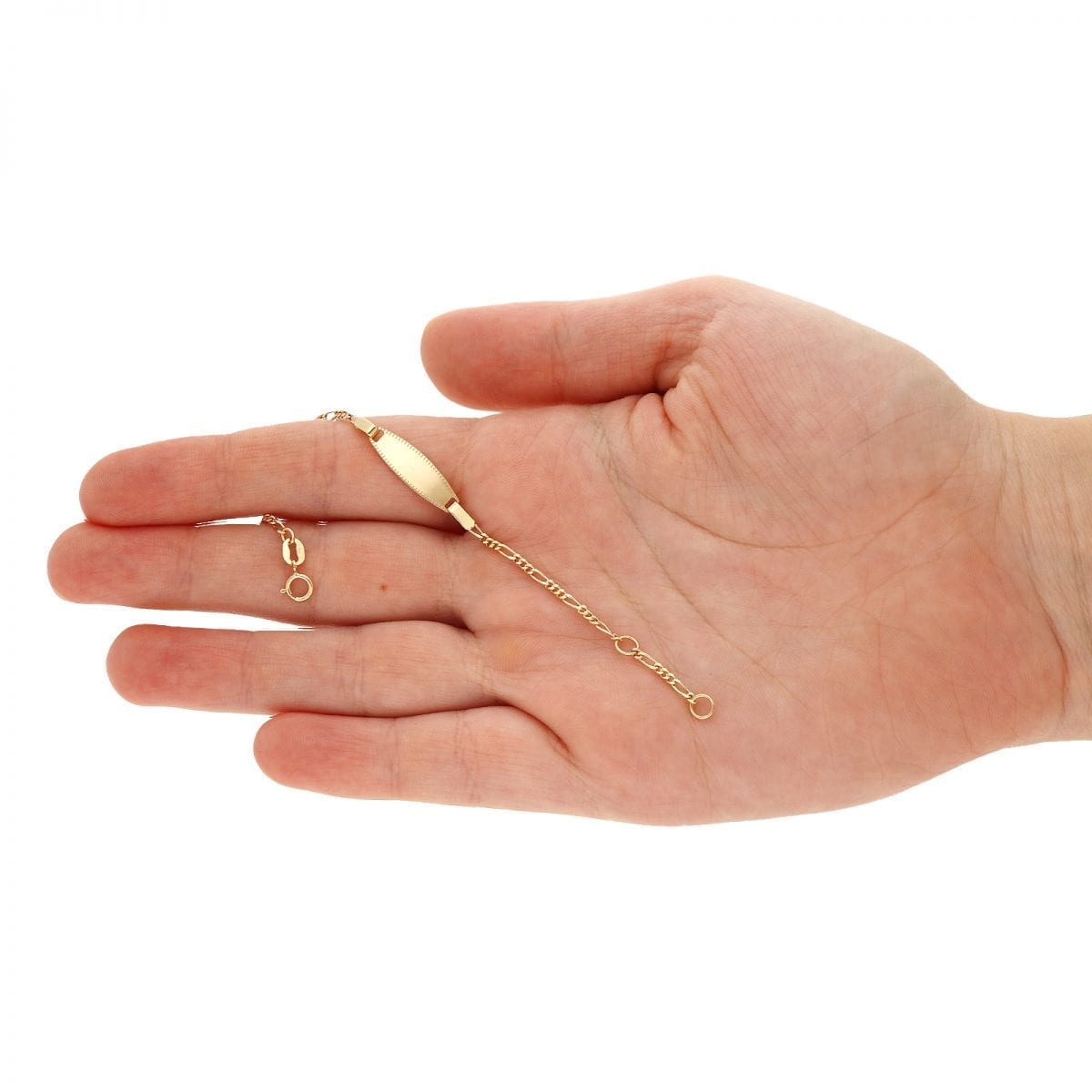 Kid's 14k Yellow Gold 2mm Figaro Baby ID Bracelet Adjustable 4.75"-5.5"