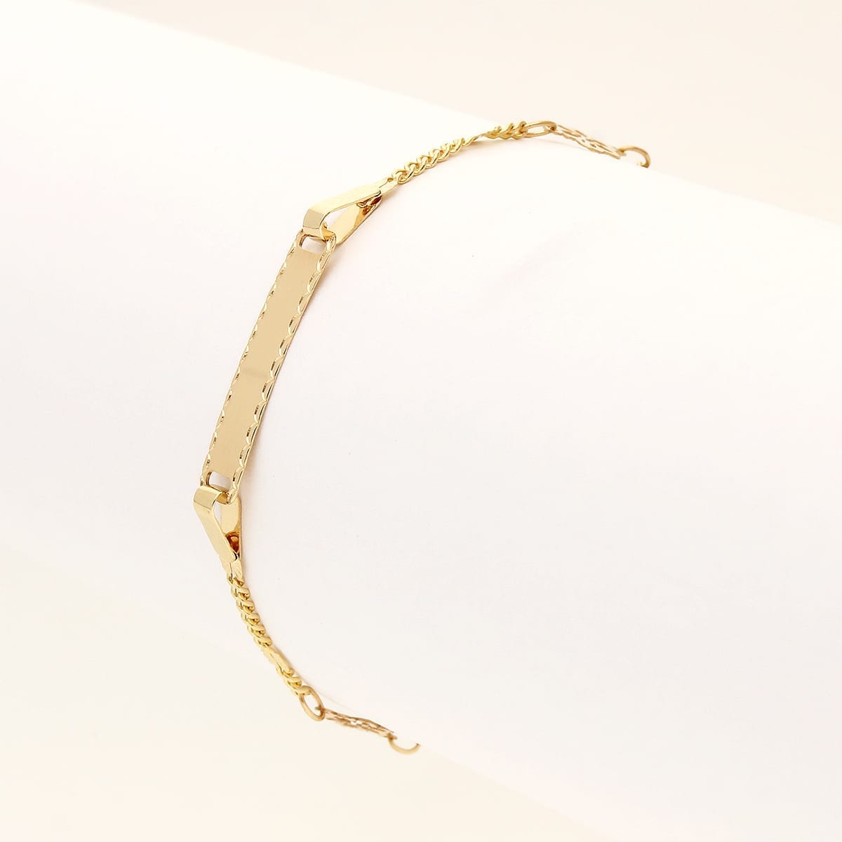 Kid's 14k Yellow Gold Diamond Cut Flower Fancy Curb  Baby ID Bracelet 4.75"-5.5"
