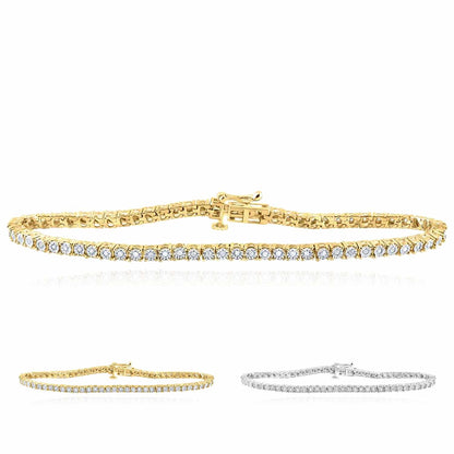0.51CTW Real Diamond Yellow White Sterling Silver 3.5mm Tennis Bracelet 8"