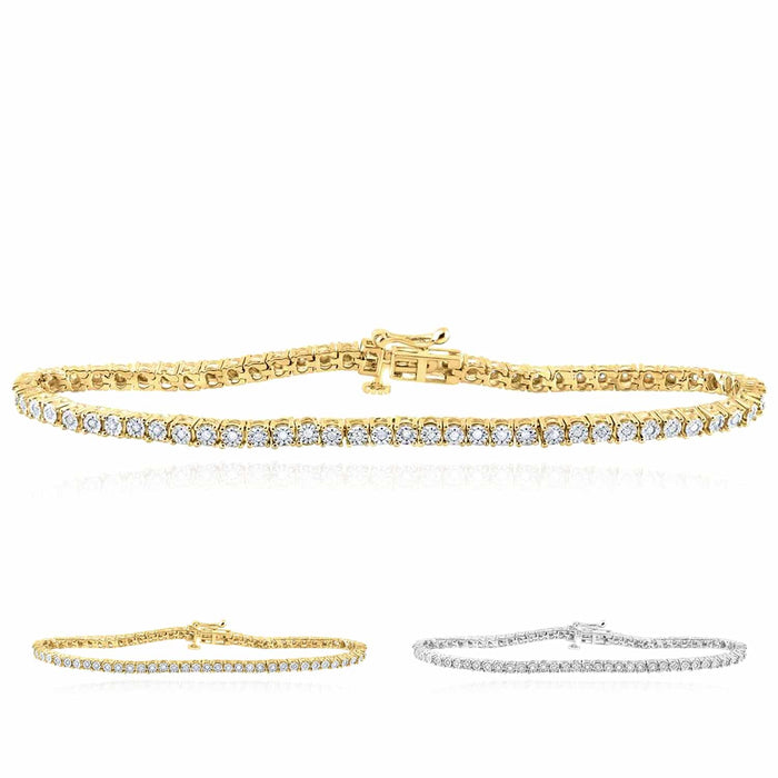 0.51CTW Natural Diamond Yellow White Sterling Silver 3.5mm Tennis Bracelet 8" - WJD Exclusives