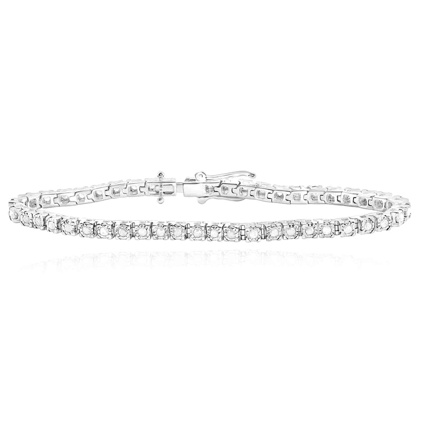 1.00CTW Real Diamond 3.5mm Sterling Silver Round Tennis Bracelet 7"