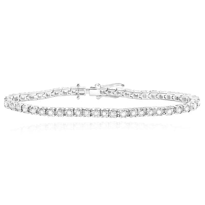 1.00CTW Natural Diamond 3.5mm Sterling Silver Round Tennis Bracelet 7" - WJD Exclusives