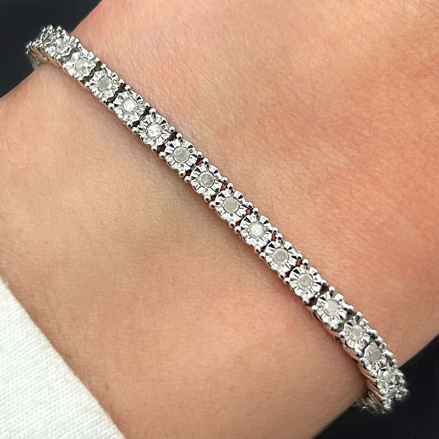 1.00CTW Real Diamond 3.5mm Sterling Silver Round Tennis Bracelet 7"