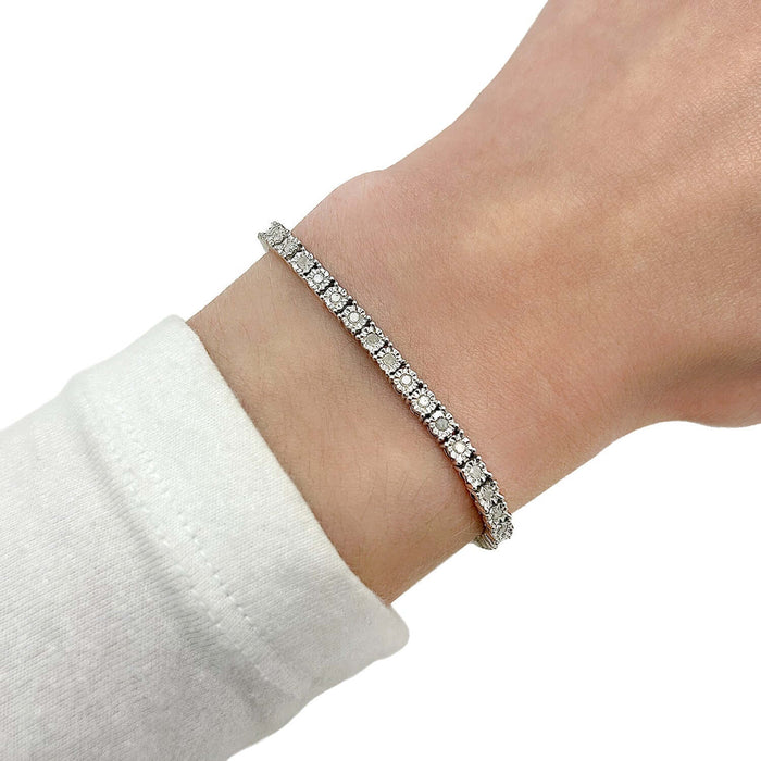 1.00CTW Natural Diamond 3.5mm Sterling Silver Round Tennis Bracelet 7" - WJD Exclusives