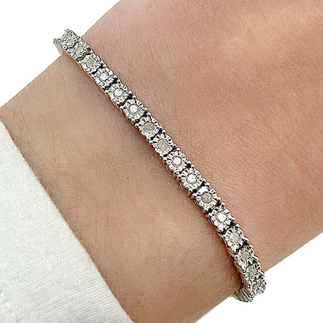 1.00CTW Real Diamond 3.5mm Sterling Silver Round Tennis Bracelet 7"