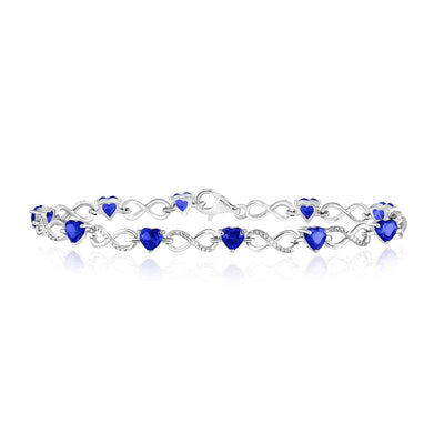 7.10CTW Natural Diamond Sapphire 6mm Sterling Silver Gemstone Bracelet (Solid Links) 7" - WJD Exclusives