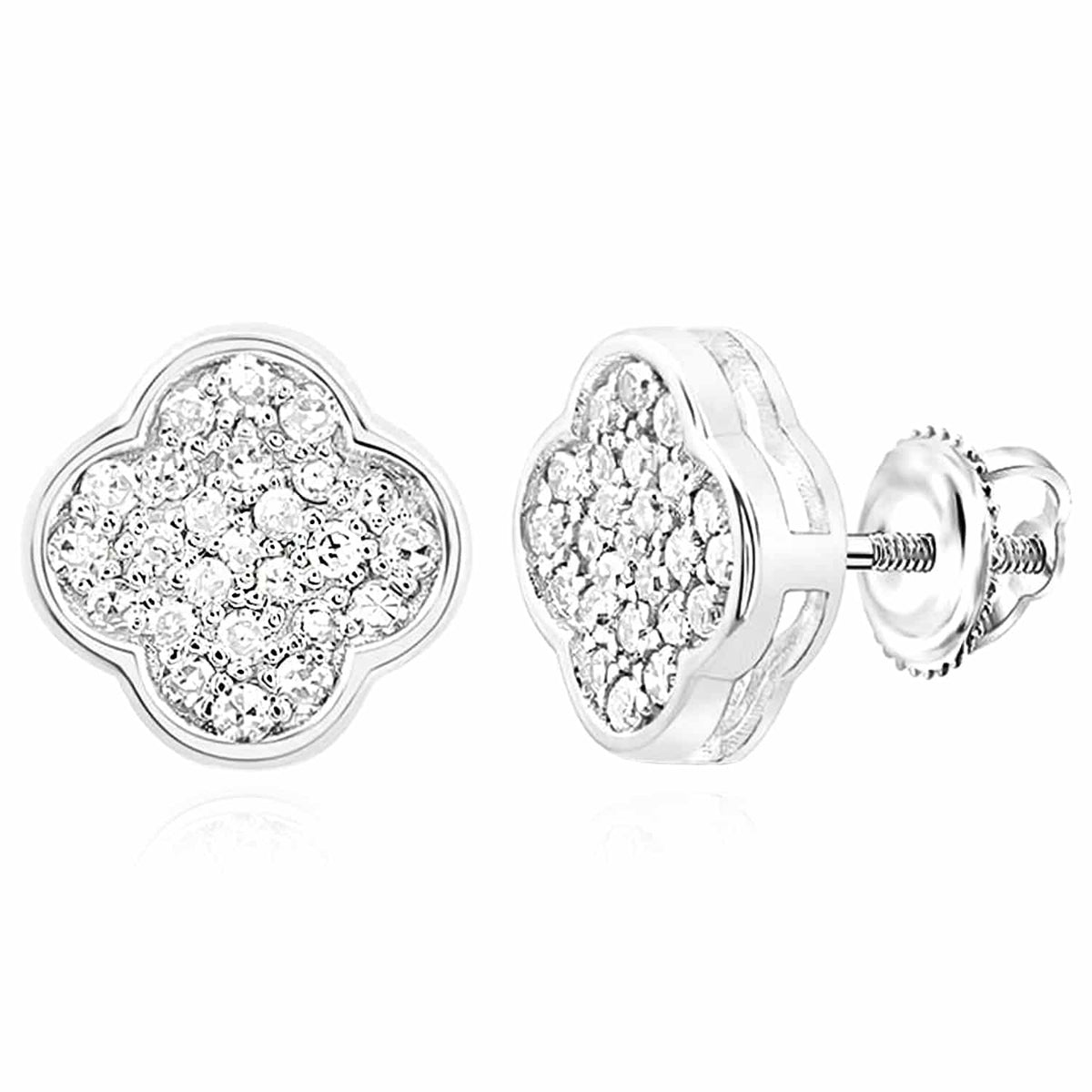 0.16CTW Natural Diamond 10K Gold Yellow White Clover Stud Screw Back Earrings - WJD Exclusives