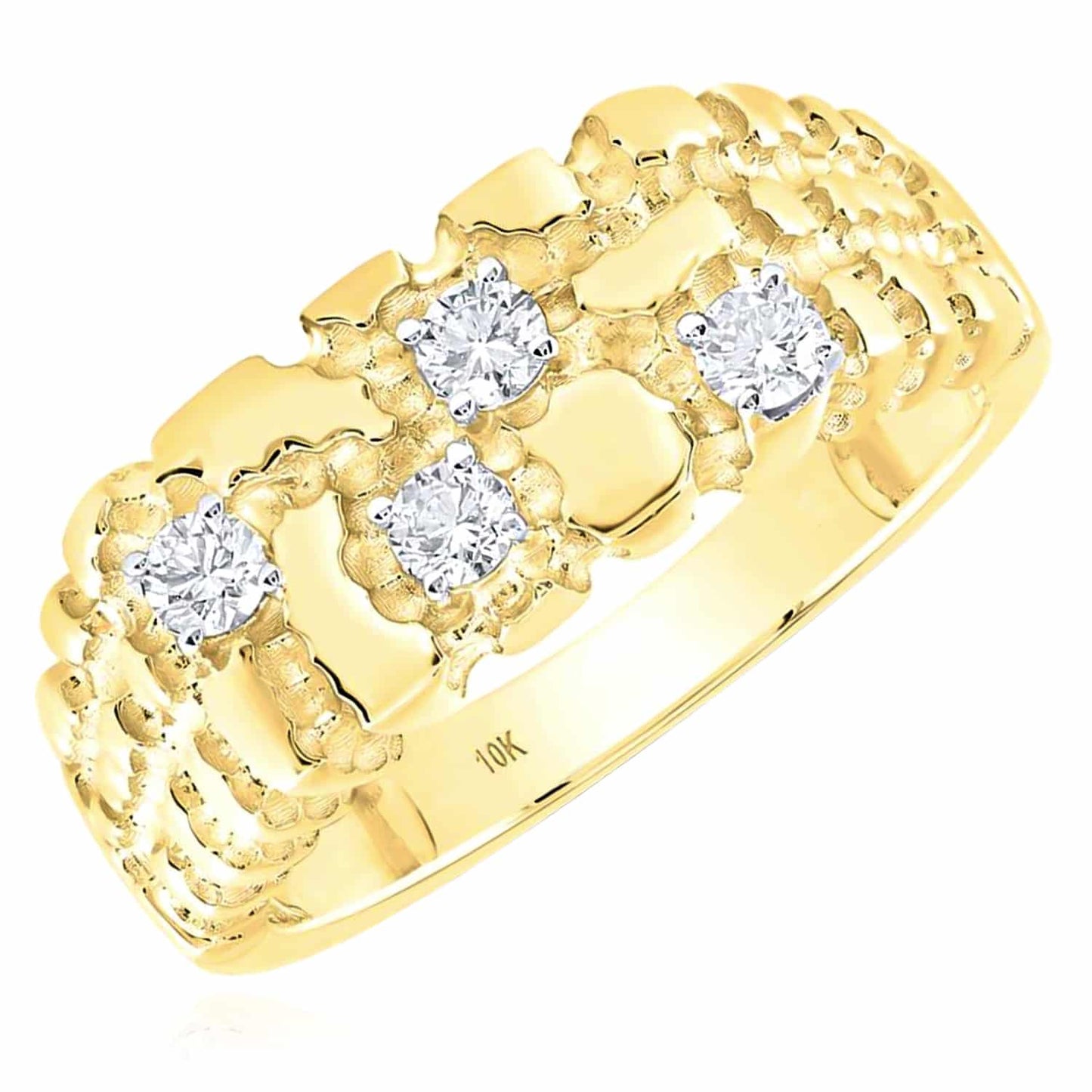 0.30CTW Real Diamond 10K Real Gold  12.5mm Nugget Signet Ring