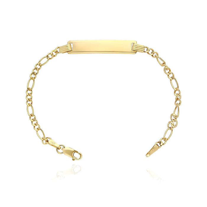 Kids 10K Yellow Gold Figaro Engravable ID Bar Bracelet (Hollow) 5.5" - WJD Exclusives