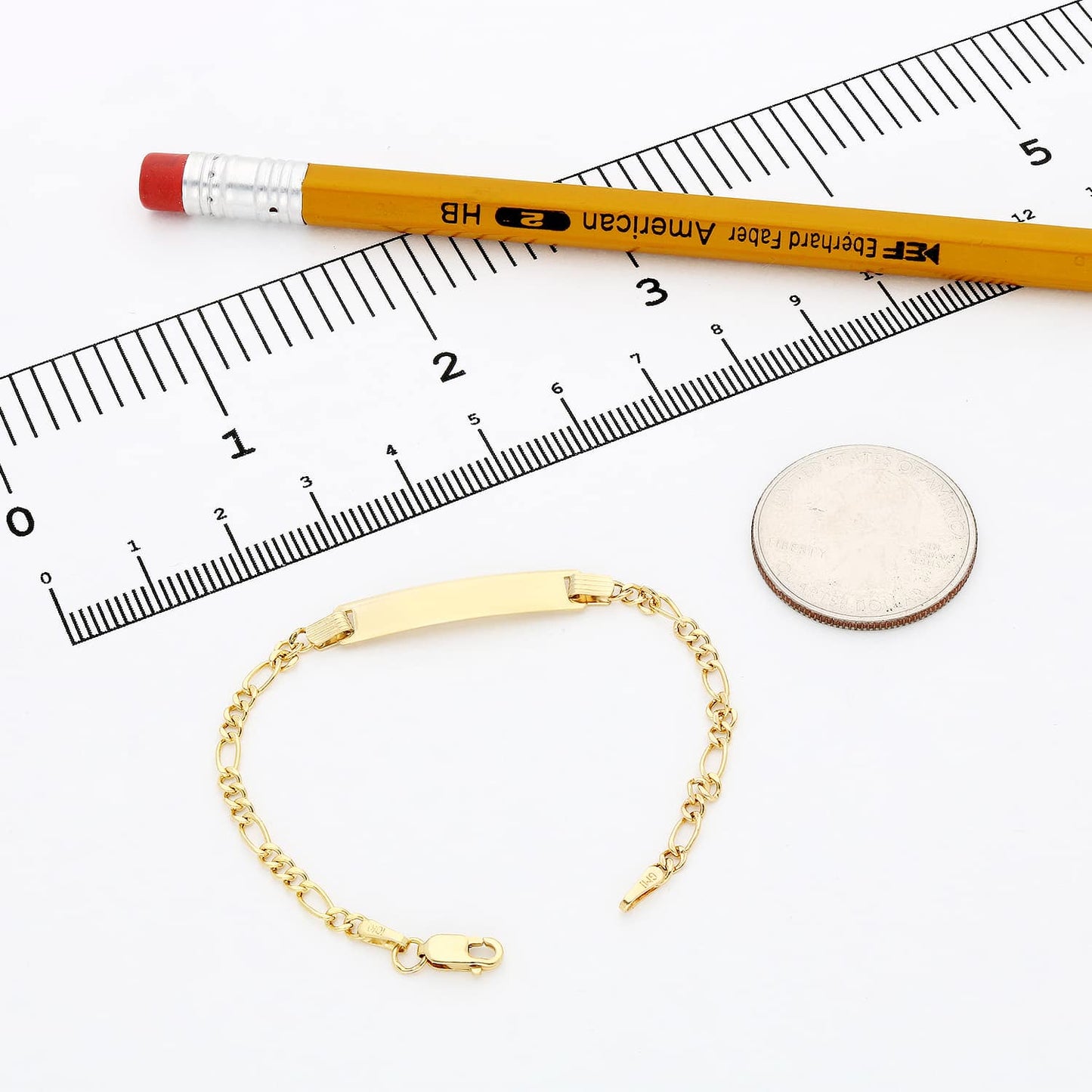 Kid's 10K Gold Yellow Figaro Engravable ID Bar Bracelet 5.5"