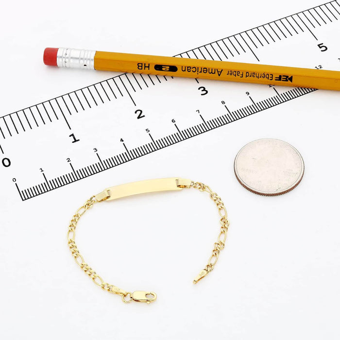 Kids 10K Yellow Gold Figaro Engravable ID Bar Bracelet (Hollow) 5.5" - WJD Exclusives