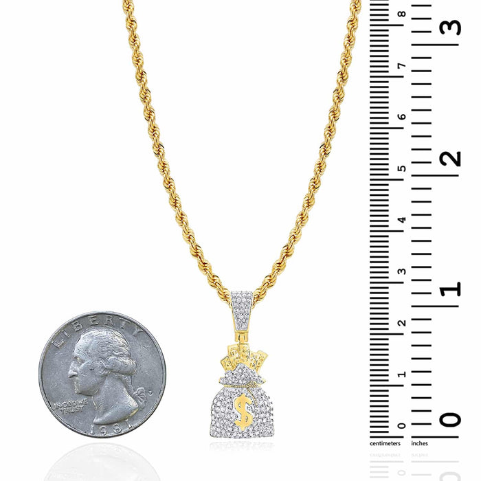 0.62CTW Natural Diamond 10K Yellow Gold Money Bag Sack Pendant 1.1" - WJD Exclusives