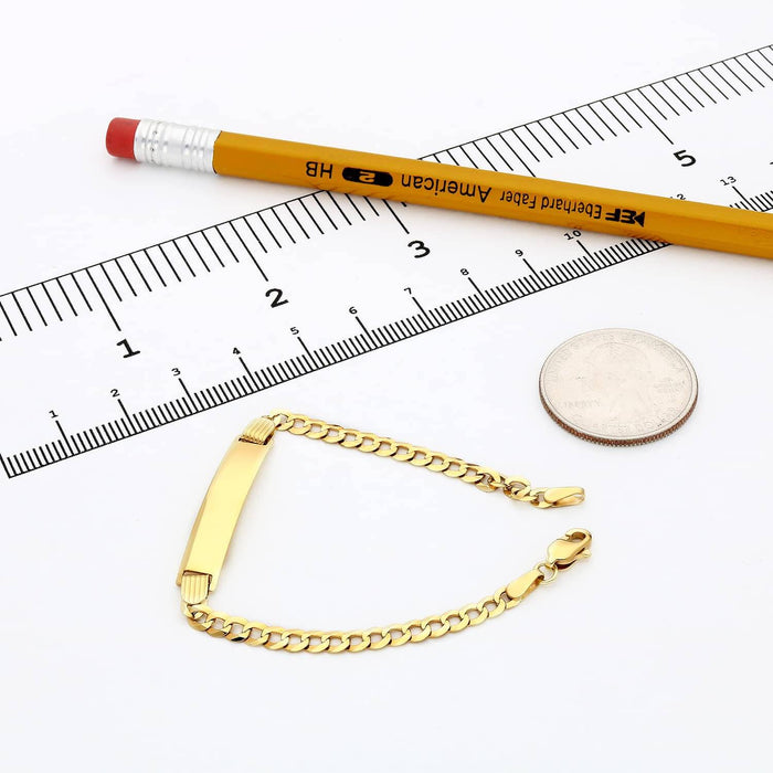 Kids 10K Yellow Gold Cuban Engravable ID Bracelet (Solid Links) 6" - WJD Exclusives