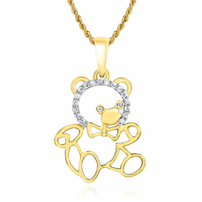 0.05CTW Natural Diamond 10K Gold Yellow White Bear Pendant 0.8" - WJD Exclusives
