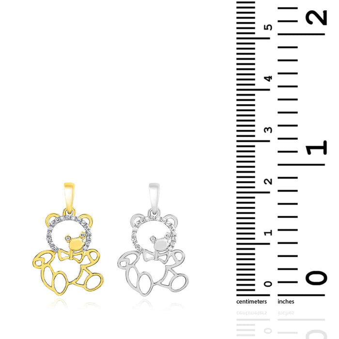 0.05CTW Natural Diamond 10K Gold Yellow White Bear Pendant 0.8" - WJD Exclusives