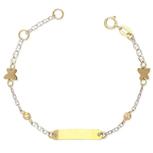 Kid's 14k Gold Two-Tone Anchor Mariner  Ball Charm ID Bracelet 4.75"-5.25"
